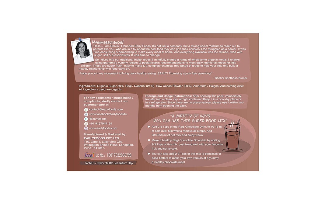 Early Foods Ragi Chocolate Drink Mix    Box  200 grams